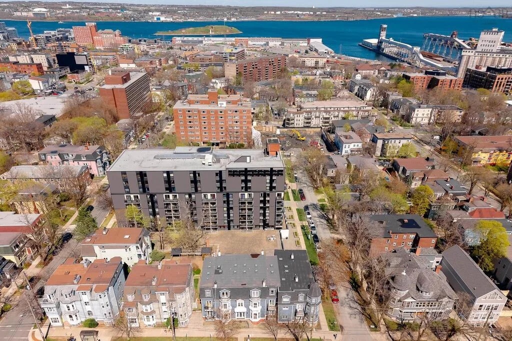 Aerial photograph of Park Place Residences and its surrounding Halifax neighbourhood